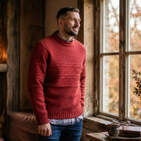 Guernsey Pattern Crew Neck Sweater In Chilli