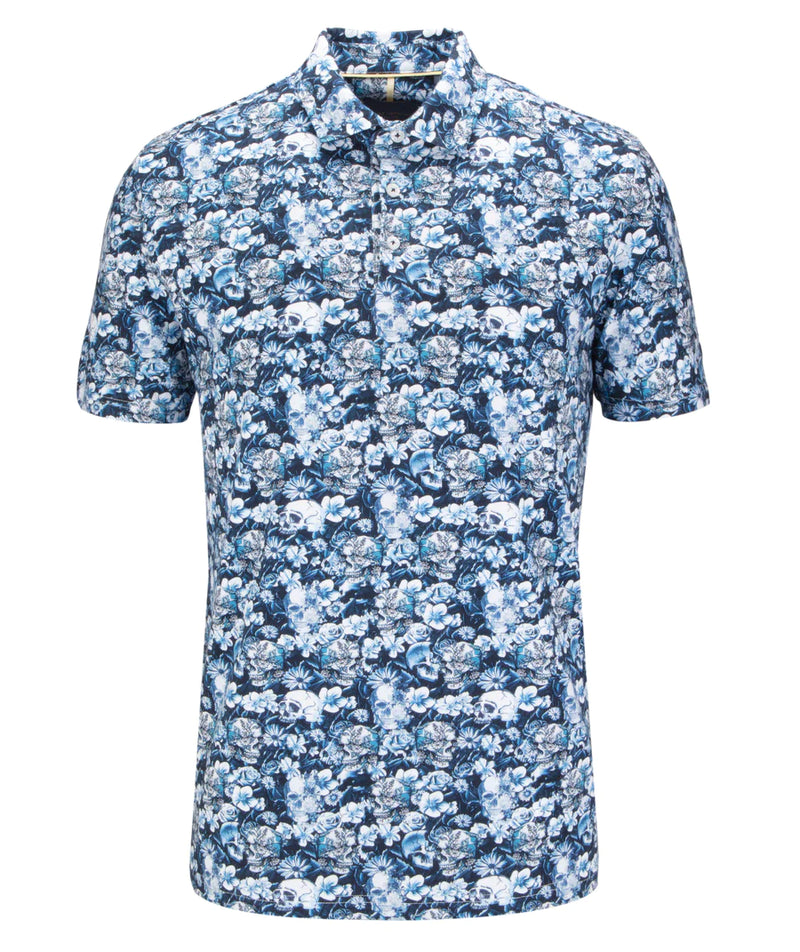 Guide London Floral Skull Polo Shirt In Blue