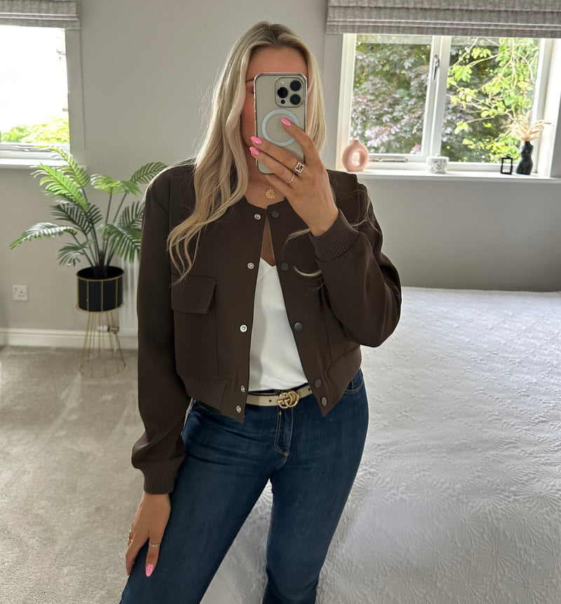 Jasmine Cropped Bomber Jacket In Chocolate