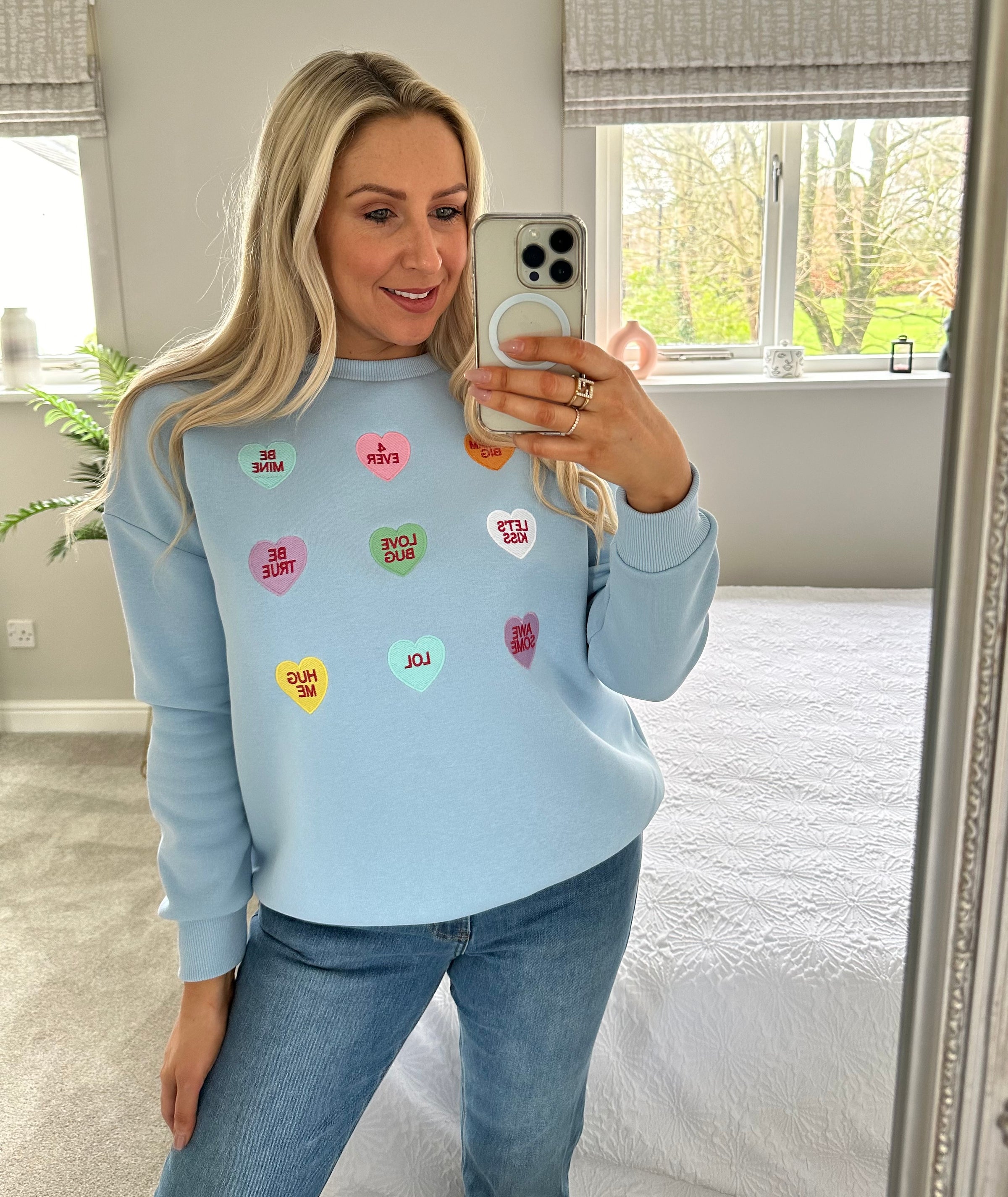 Love Heart Jumper In Baby Blue