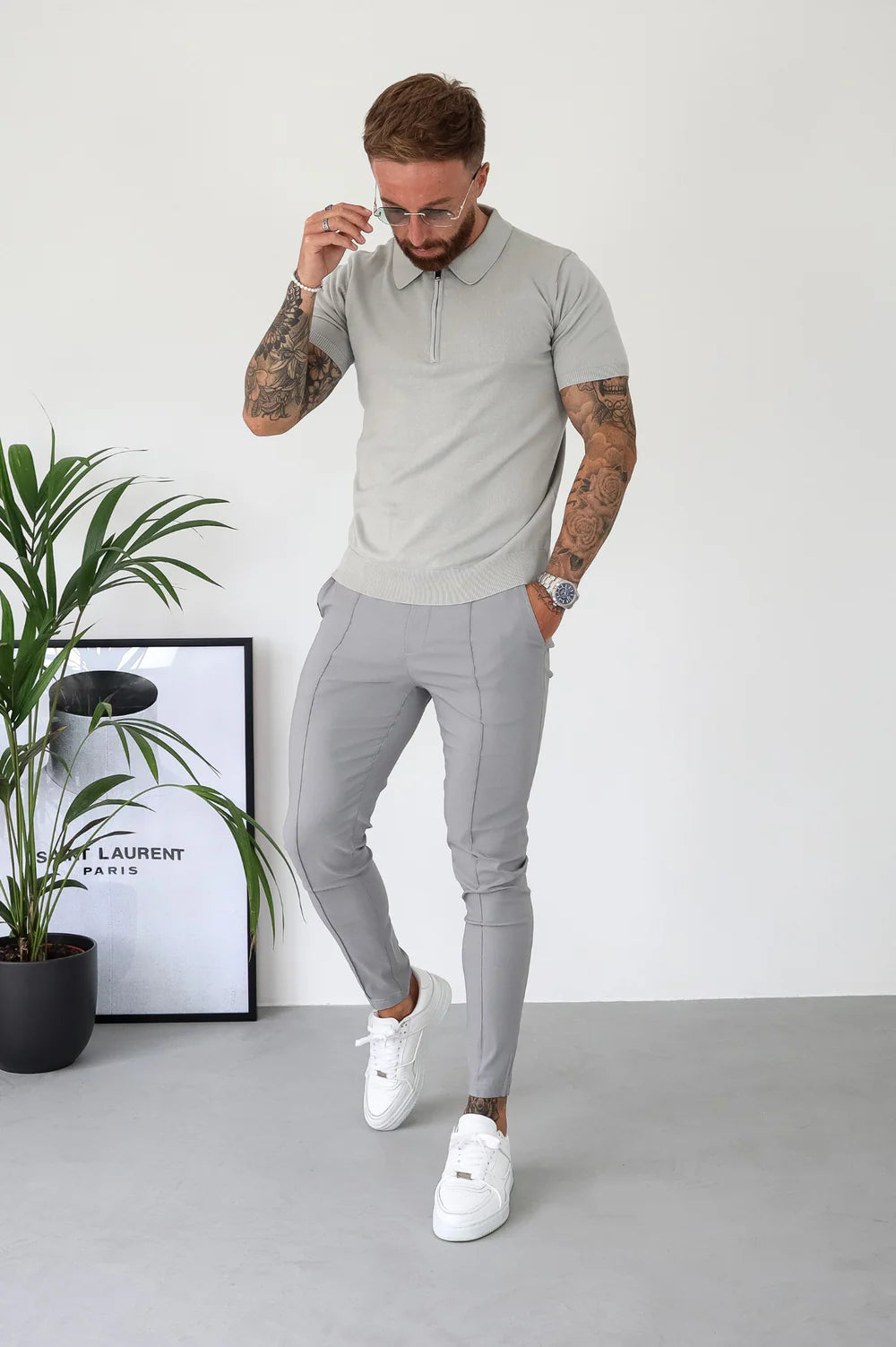 Capo Egyptian Cotton SS Zip Polo Shirt In Stone