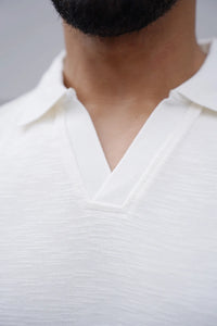 Capo Jersey Slub Cuban Polo Shirt In White