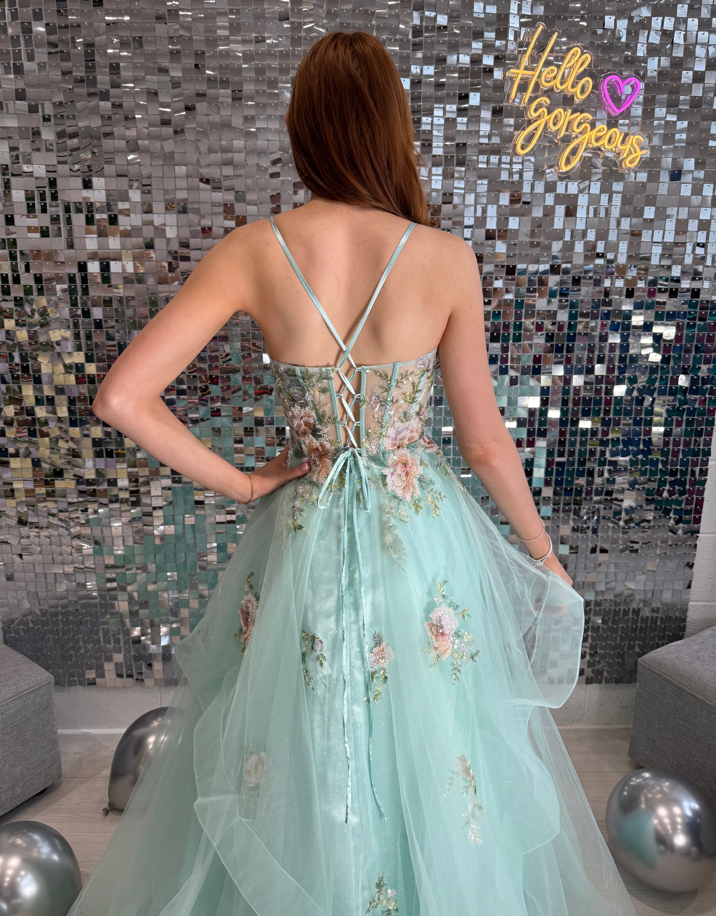 Jora Collections Full Skirted Prom Dress In Mint Green