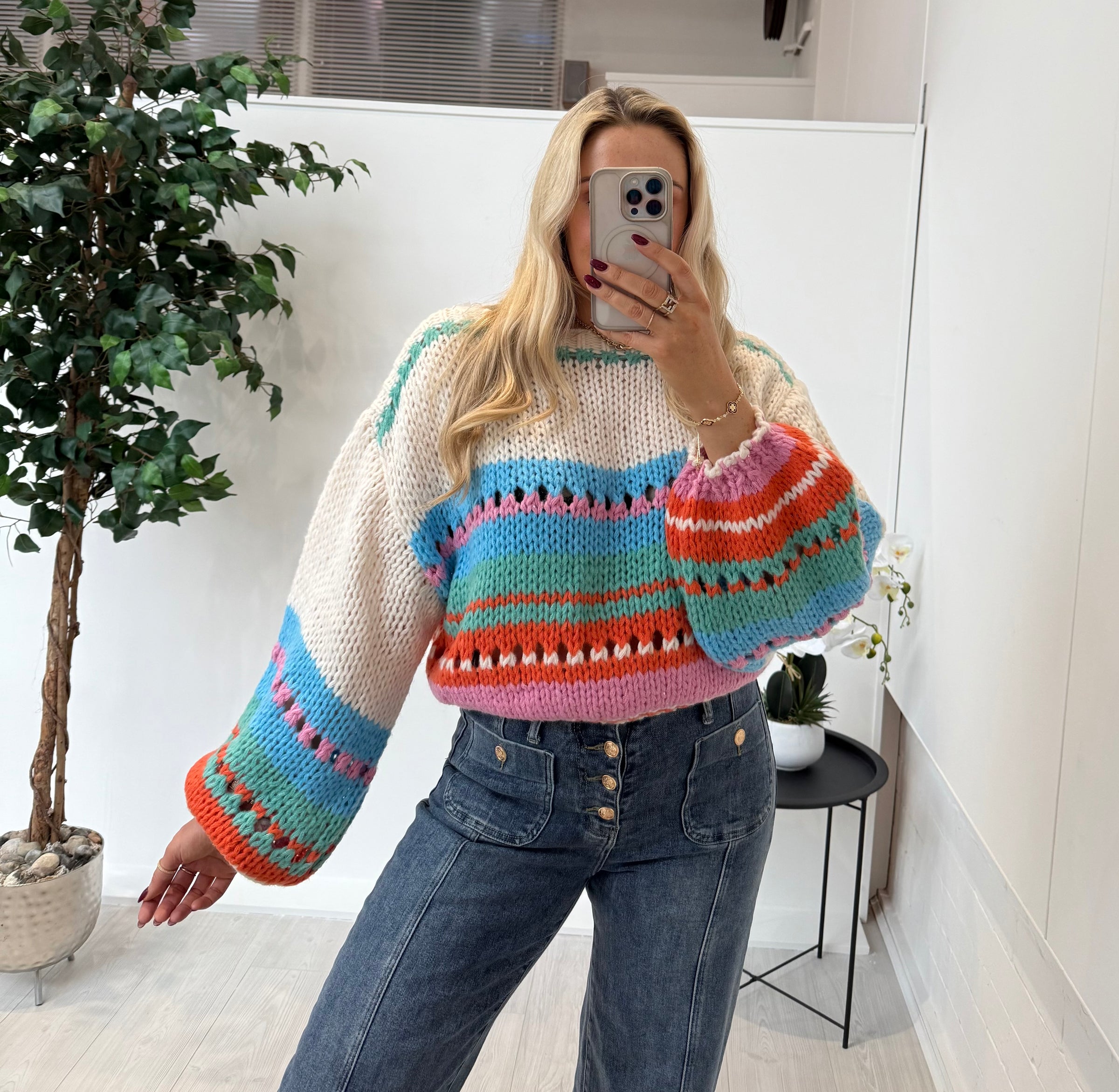 Serena Striped Knitted Jumper In Cream