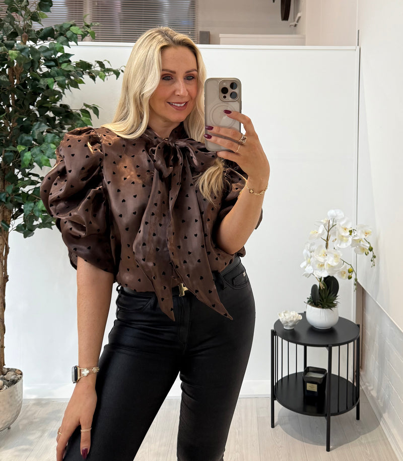 Hallie Heart Print Pussy Bow Blouse