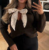 Sasha Spotty Bow Jumper In Chocolate