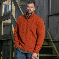 Cable Front 1/4 Zip Sweater In Ember
