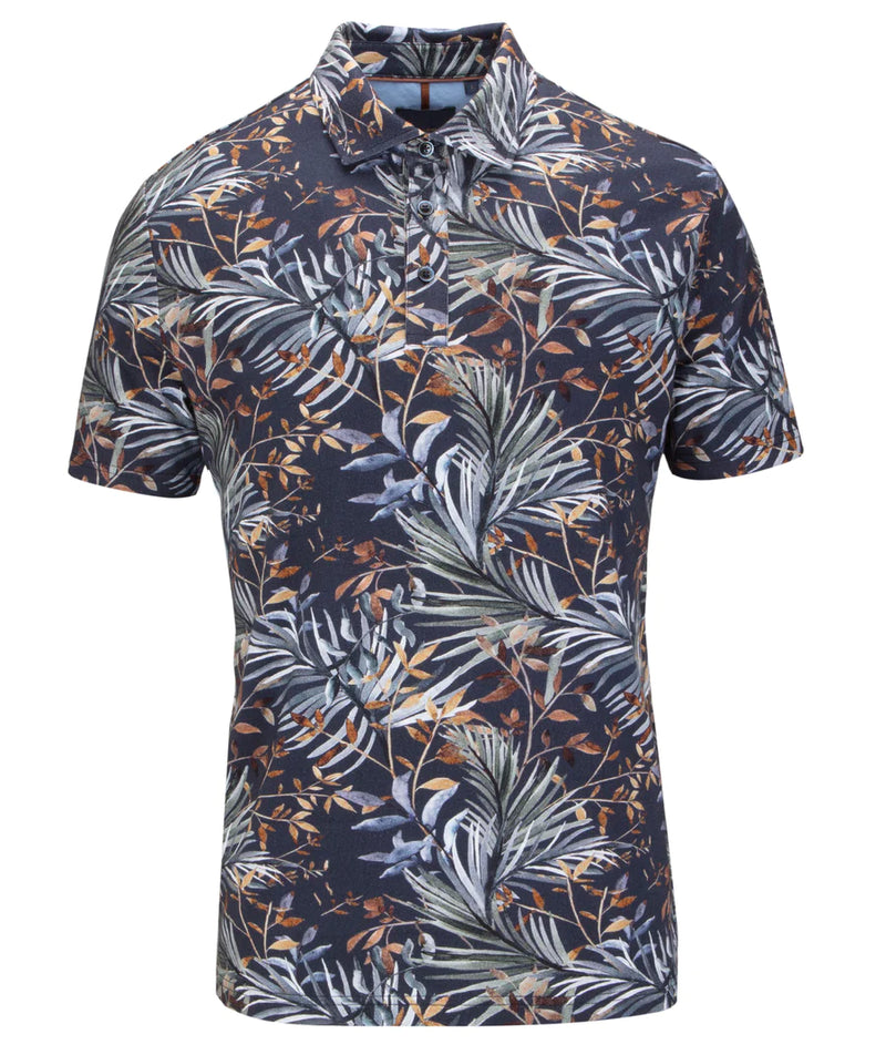 Guide London Floral Polo Shirt In Navy