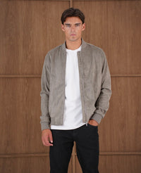 Capo Faux Suede Bomber Jacket In Olive