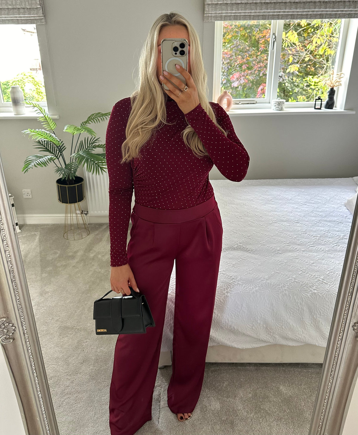 Brooke Satin Trousers In Burgundy