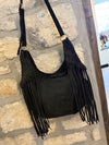Faux Suede Tassel Bag In Black