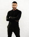 Capo Egyptian Cotton LS Zip Polo Shirt In Black