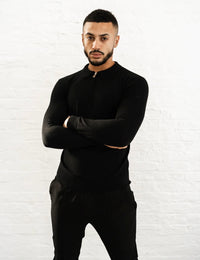 Capo Egyptian Cotton LS Zip Polo Shirt In Black