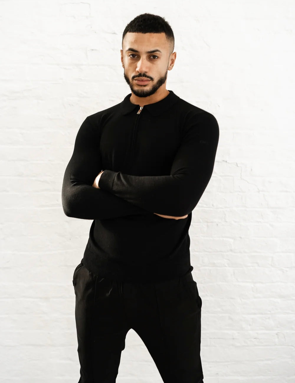 Capo Egyptian Cotton LS Zip Polo Shirt In Black