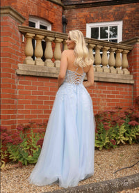 Hermione Full skirted Beaded Bodice Prom Dress In Baby Blue