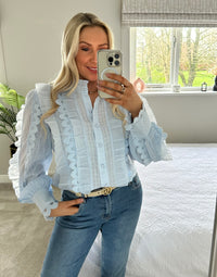 Rebecca Ruffle Blouse In Baby Blue