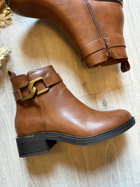 Bessy Buckle Ankle Boots In Tan