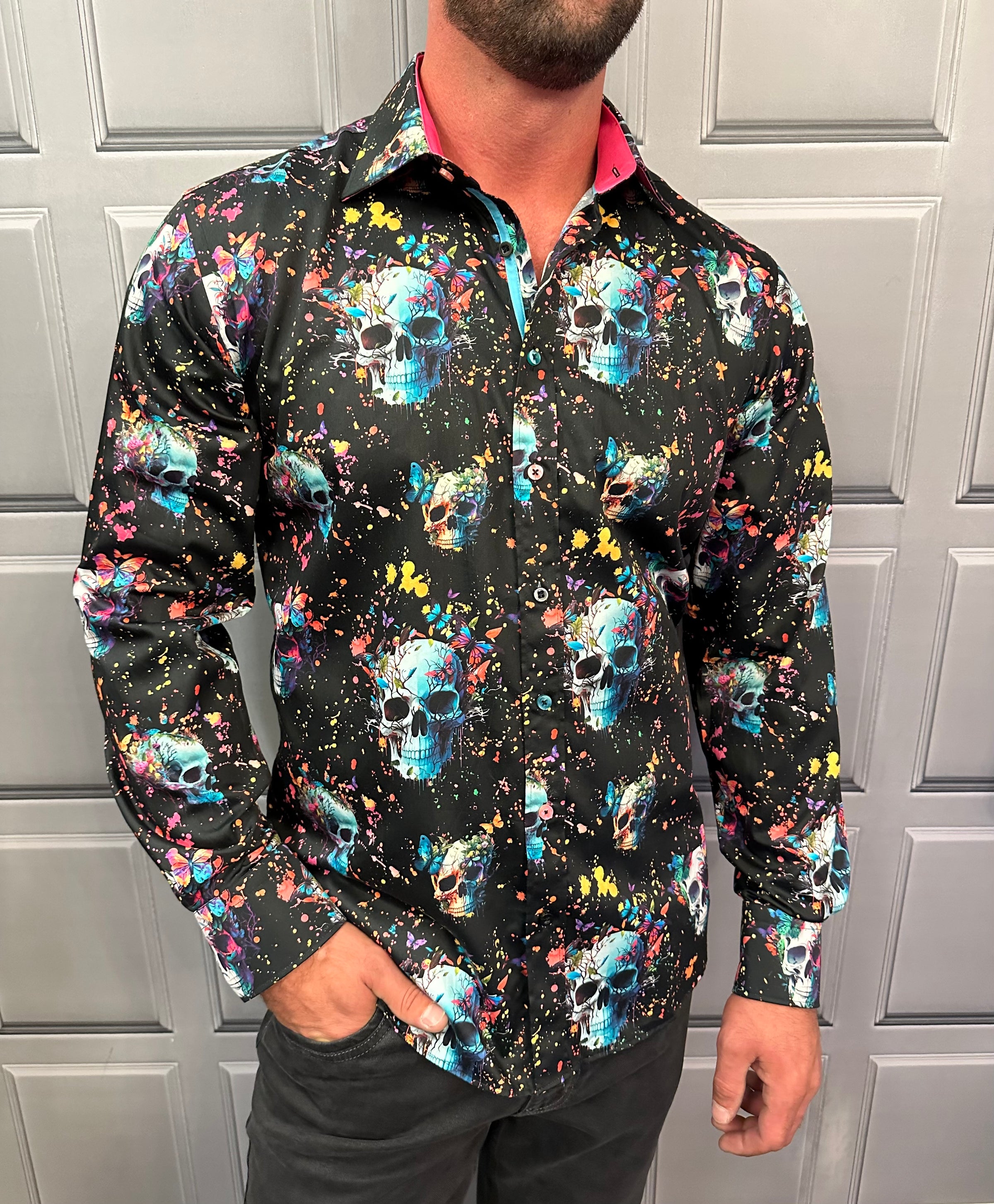 Claudio Lugli Vibriant Floral Skull Shirt In Black