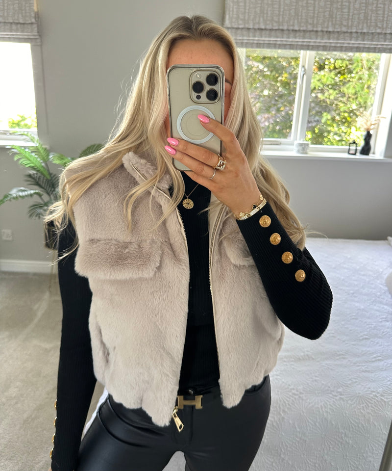 Gabriella Faux Fur Gilet in Cream