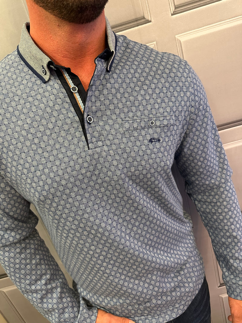 Dario Beltran Long Sleeved Polo in Blue