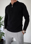 Capo Egyptian Cotton LS Zip Polo Shirt In Black
