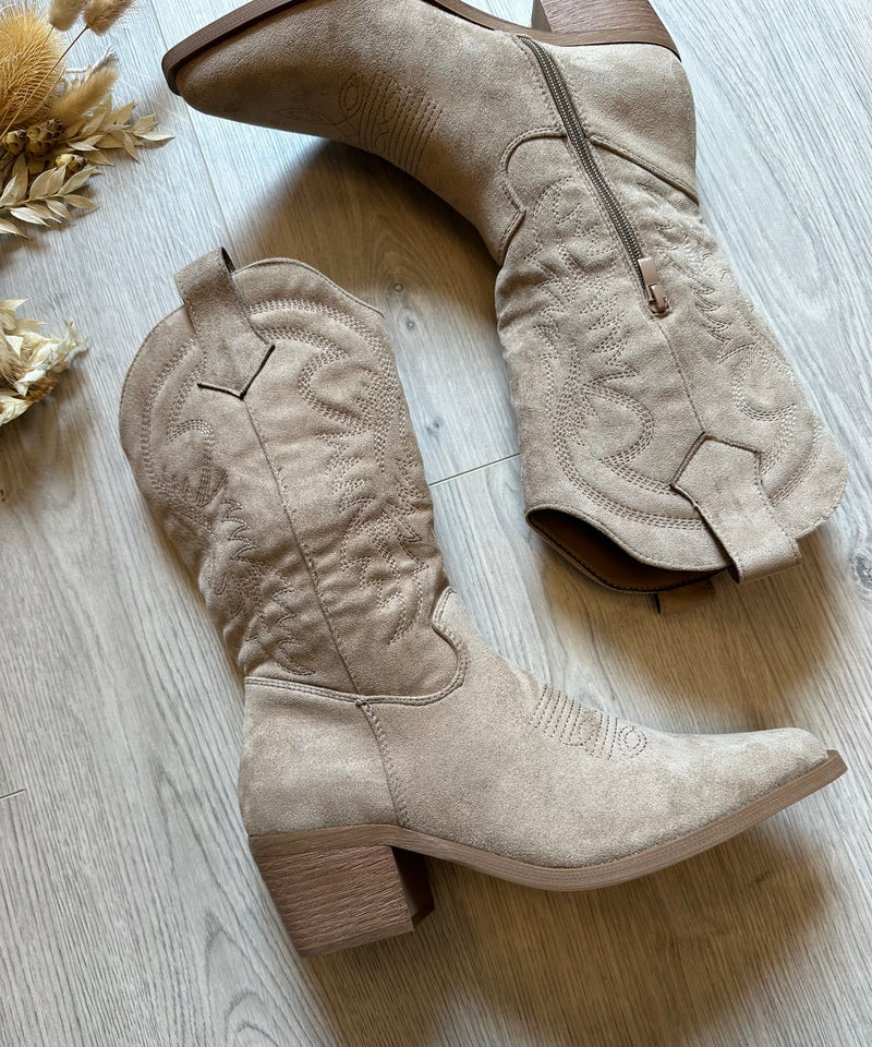 Wynter Western Knee Boots In Beige