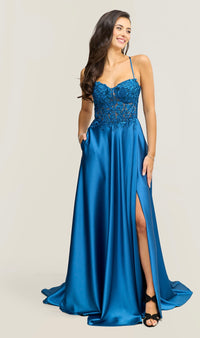Jora Collections Full Skirt Prom Dress In Teal