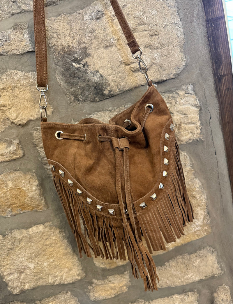Studded Tassel Bag In Taupe