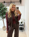 Carly Faux Leather Gilet In Chocolate