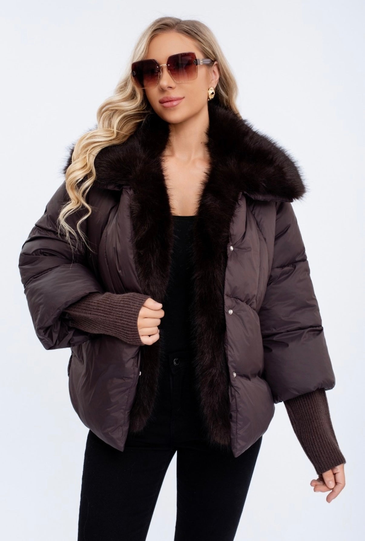 Paige Puffer Jacket In Chocolate Brown