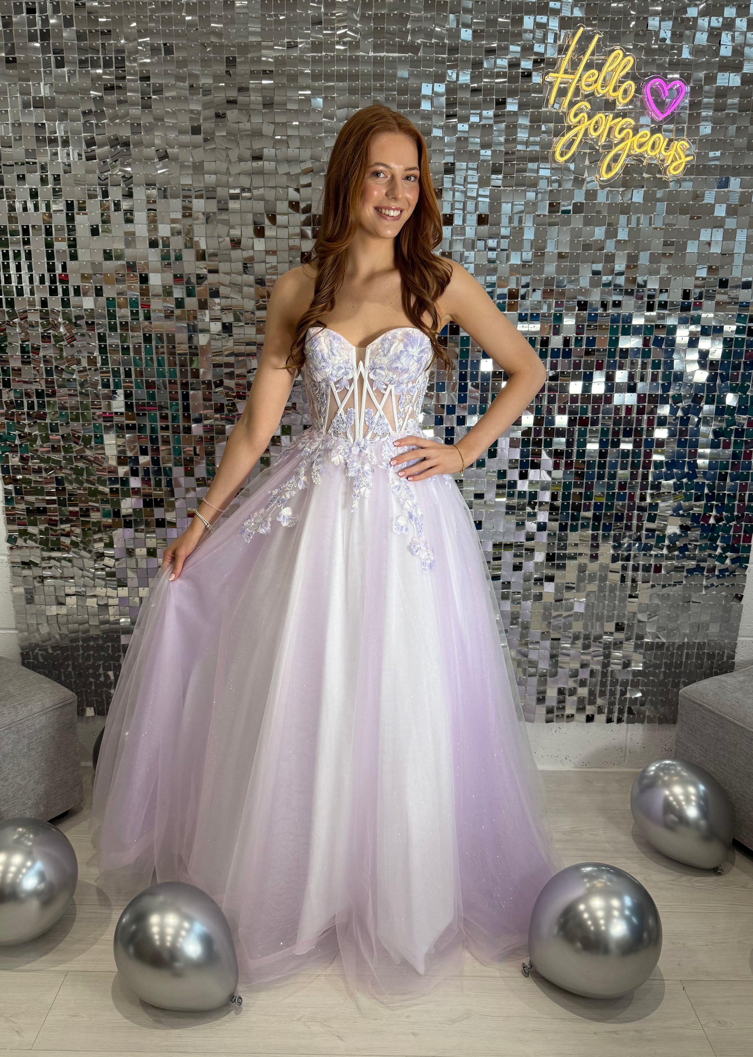 Jora Collections Full Skirted Prom Dress In Lilac/Mint