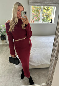 Khloe Knitted Dress In Burgundy