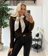 Sasha Spotty Bow Jumper In Chocolate