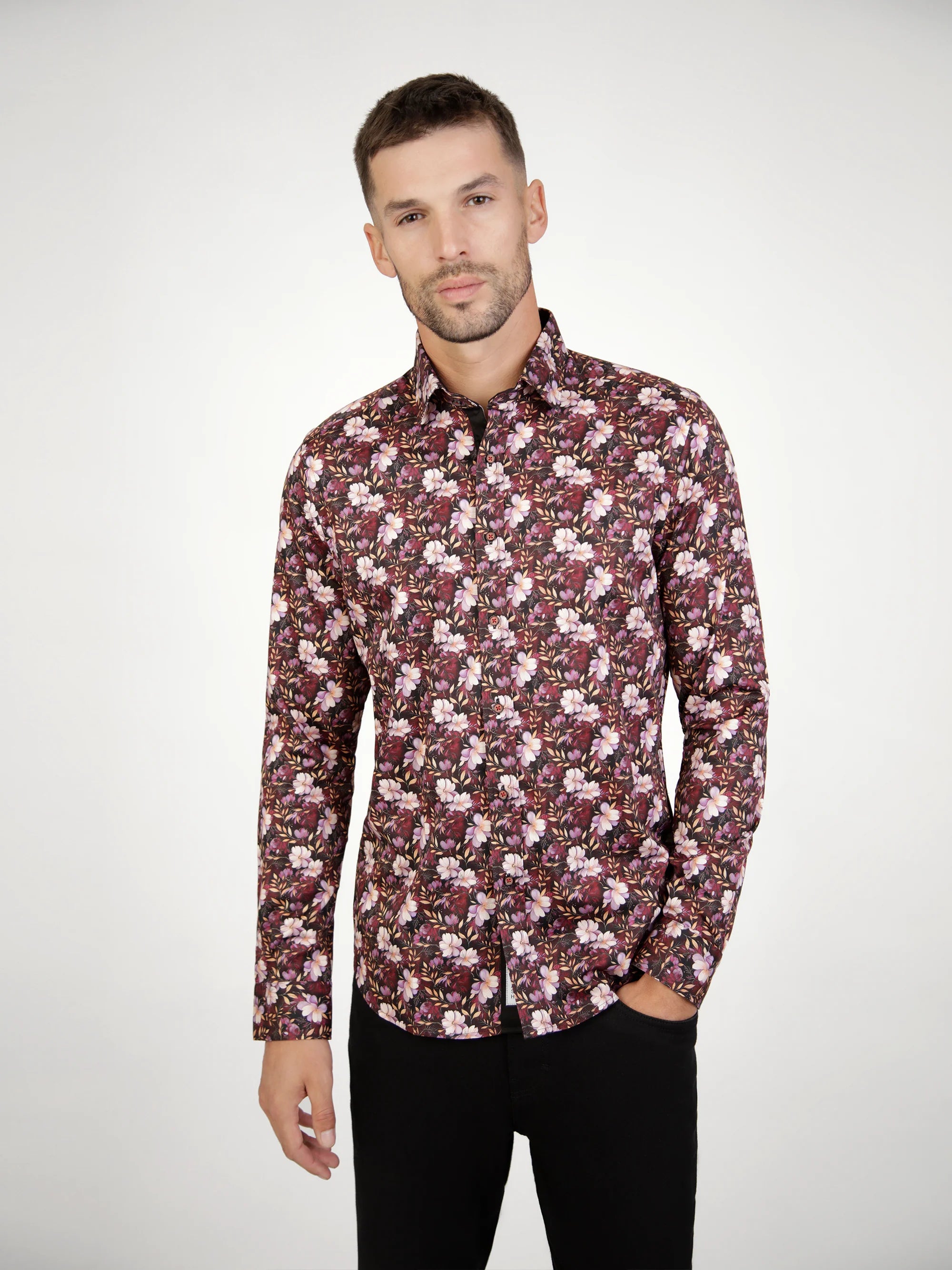 Mish Mash Floral Shirt In Wine