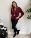 Nikki Gold Button Top In Burgundy