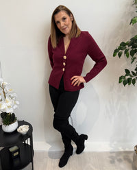 Nikki Gold Button Top In Burgundy