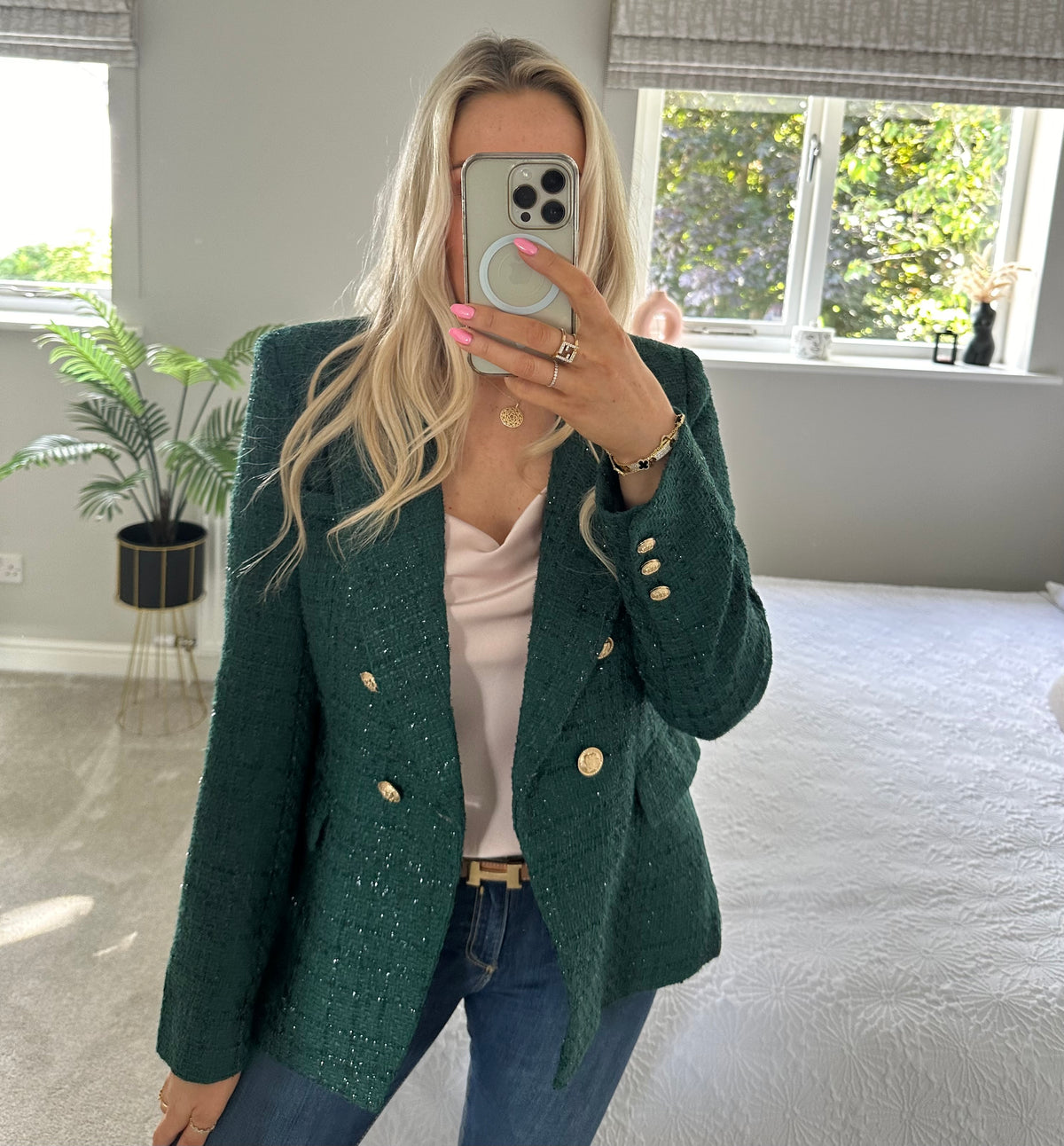 Tilly Tweed Blazer In Green