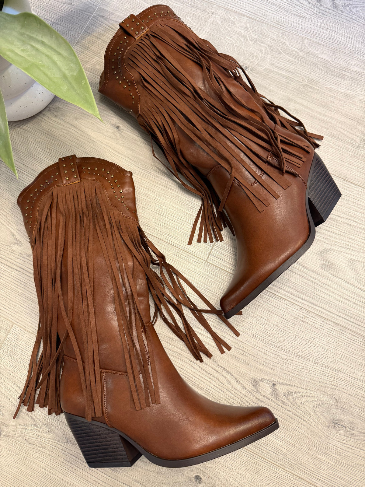 Tassel Western Cowboy Boots In Tan