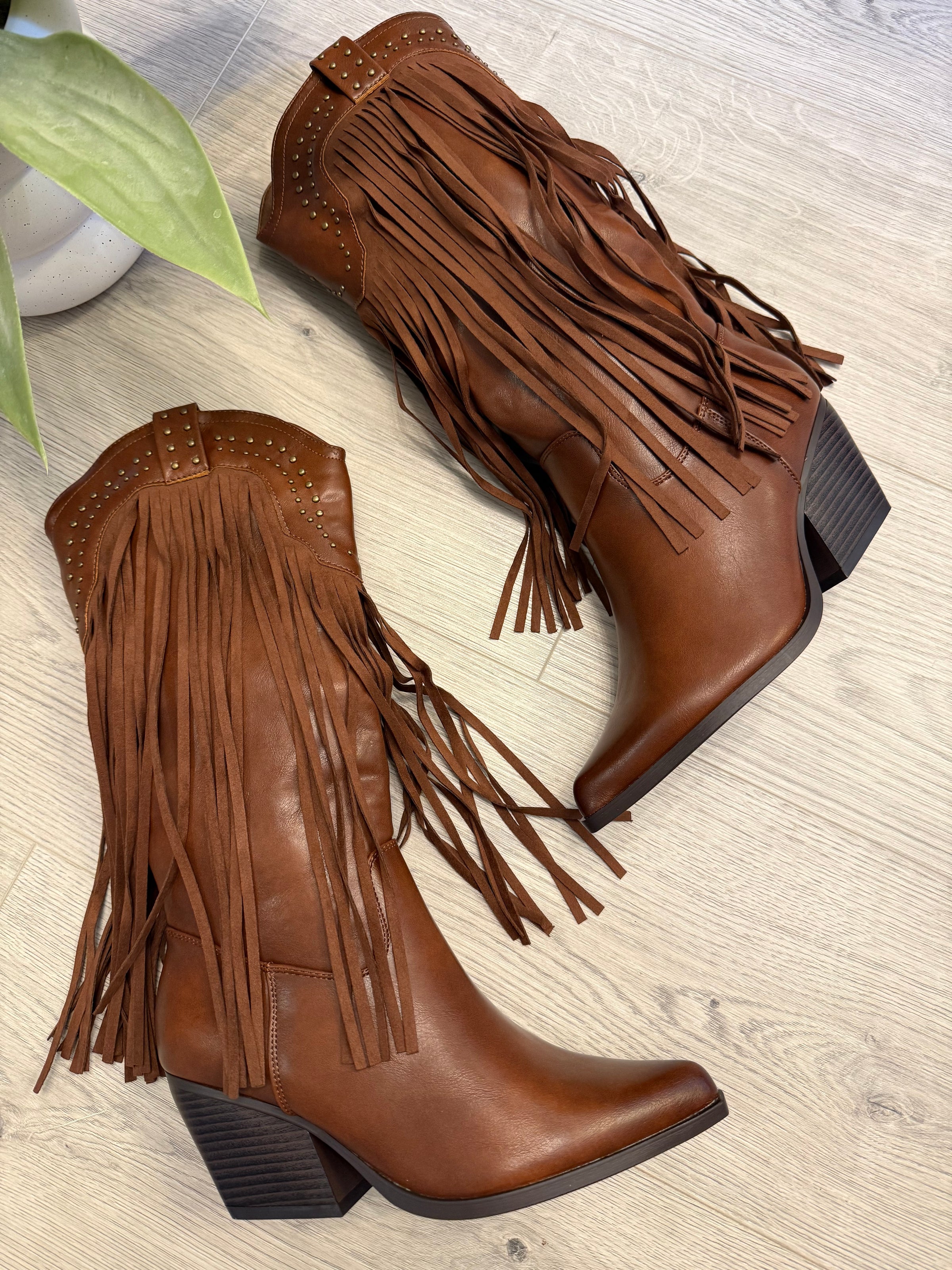Tassel Western Cowboy Boots In Tan
