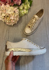 Caprice Leather Trainers In Cream/Gold