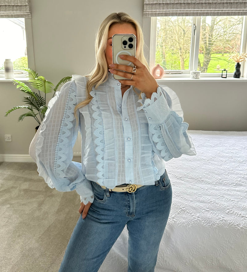 Rebecca Ruffle Blouse In Baby Blue