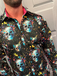 Claudio Lugli Vibriant Floral Skull Shirt In Black