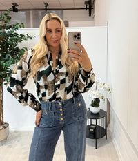 Jo Abstract Print Blouse In Green
