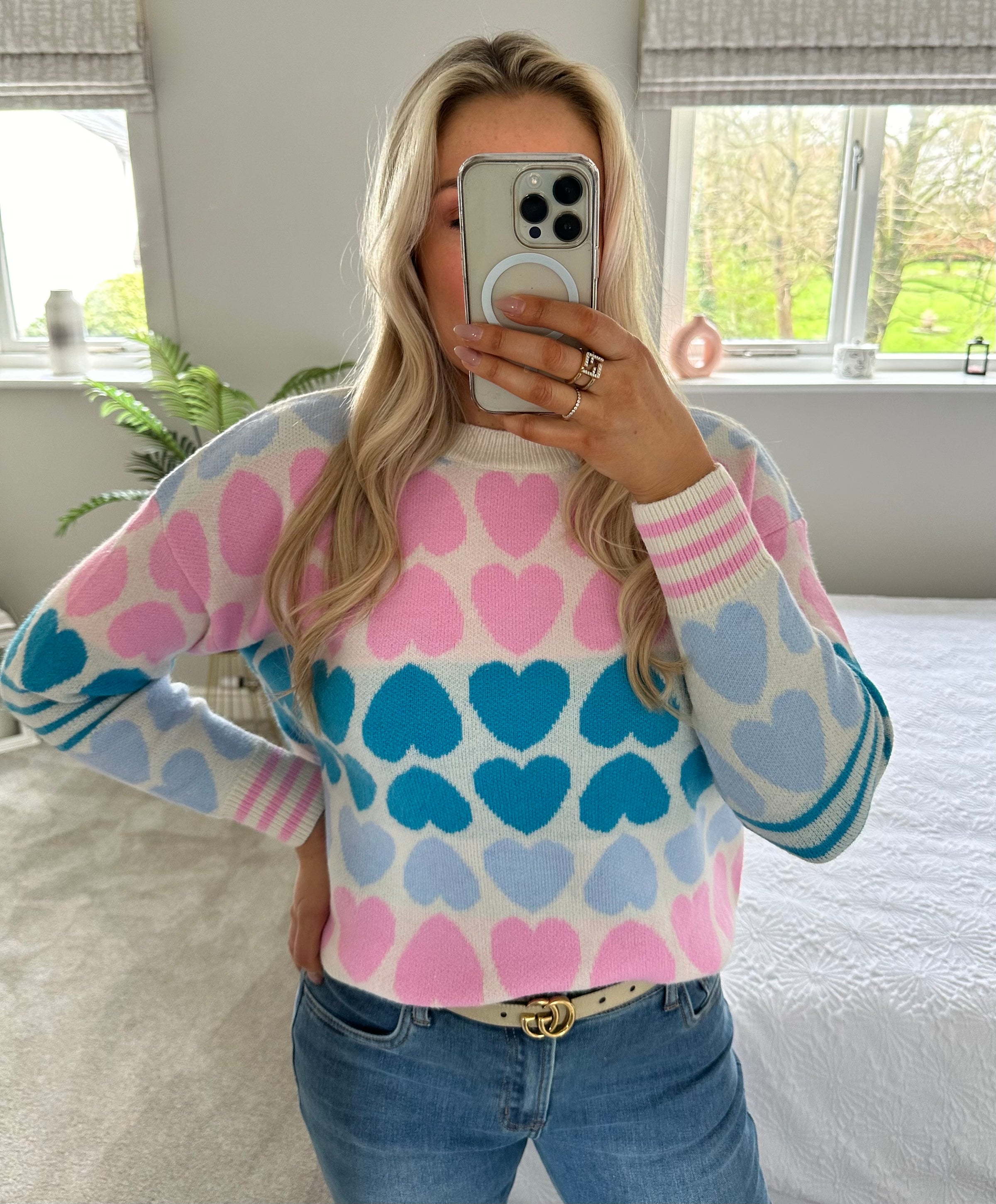 Heart Jumper In Pink/Blue