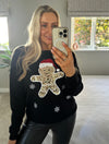 Gingerbread Man Christmas Jumper In Black