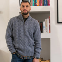 Cable Front 1/4 Zip Sweater In Misty Blue