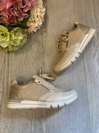 Caprice Leather Chunky Trainers In Cream/Gold