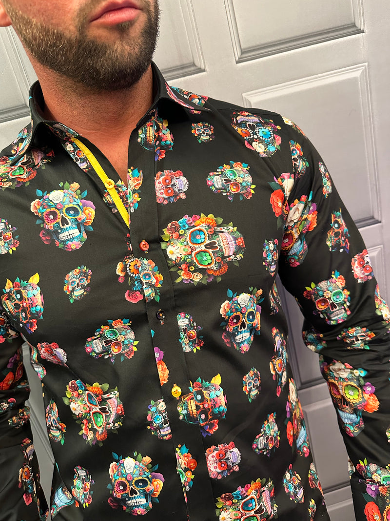 Claudio Lugli Floral Skull Shirt In Black