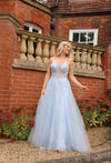 Hermione Full skirted Beaded Bodice Prom Dress In Baby Blue
