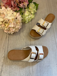 Sarah Buckle Slider Sandals In White